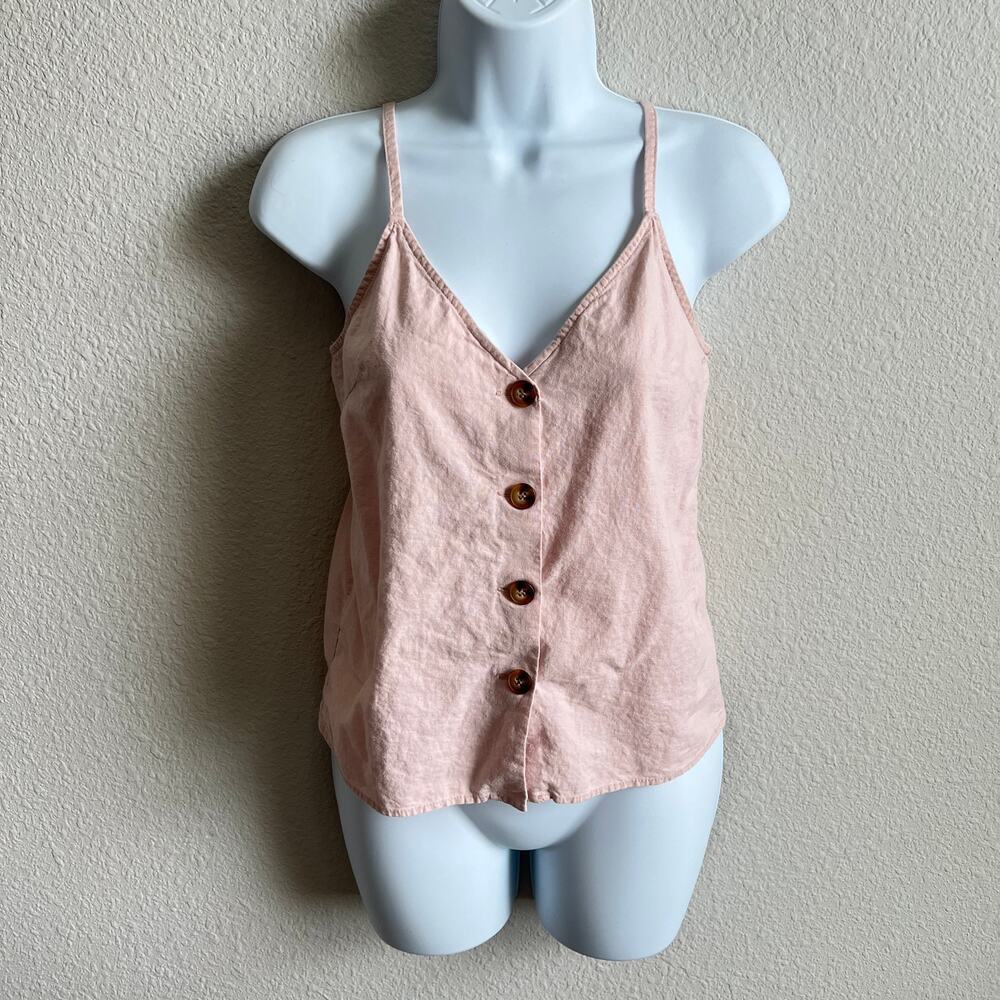 Topshop Pink Button Front Tank Blouse Women's 2 Relaxed Cami Preppy Coquette